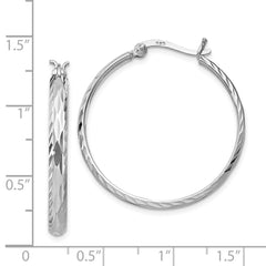 Sterling Silver Rhodium-plated 2.5mm Textured Round Hoops - 3
