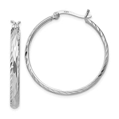 Sterling Silver Rhodium-plated 2.5mm Textured Round Hoops - 3