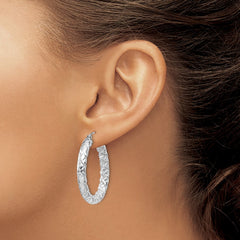 Sterling Silver Rhodium-plated Textured 4x30mm Hoop Earrings