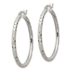 Sterling Silver 2.5mm Diamond-cut Laser-cut Hinged Hoop Earrings - 3