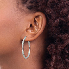 Sterling Silver 2.5mm Diamond-cut Laser-cut Hinged Hoop Earrings - 3