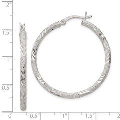 Sterling Silver 2.5mm Diamond-cut Laser-cut Hinged Hoop Earrings - 3