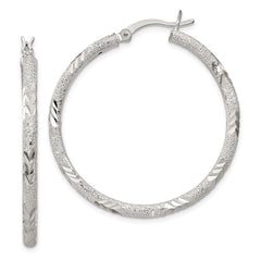 Sterling Silver 2.5mm Diamond-cut Laser-cut Hinged Hoop Earrings - 3