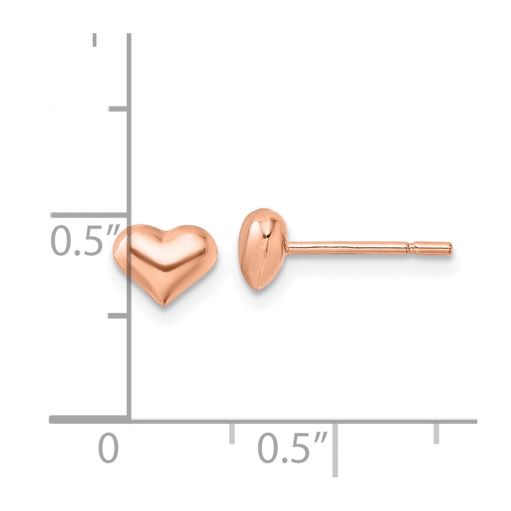 Sterling Silver Rose-tone Puffed Heart Post Earrings