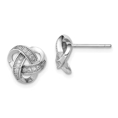 Sterling Silver Rhodium-plated CZ Micropavâ Love Knot Post Earrings