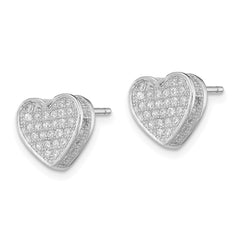Sterling Silver Rhodium-plated CZ Micro pavâ Heart Post Earrings