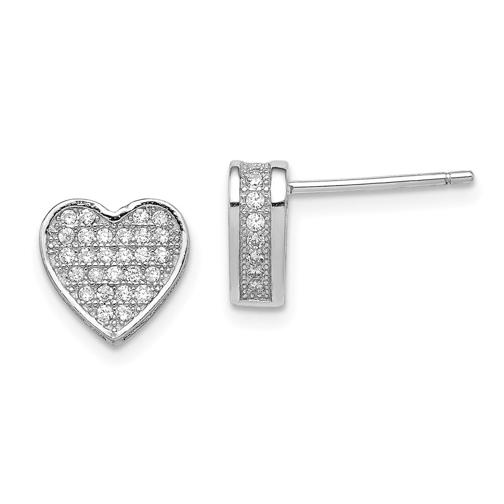 Sterling Silver Rhodium-plated CZ Micro pavâ Heart Post Earrings