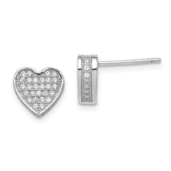 Sterling Silver Rhodium-plated CZ Micro pavâ Heart Post Earrings