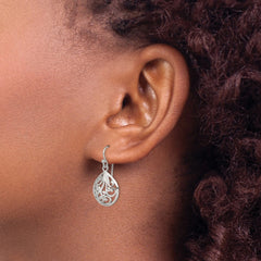 Sterling Silver Polished Filigree Swirl Wide Teardrop Dangle Earrings