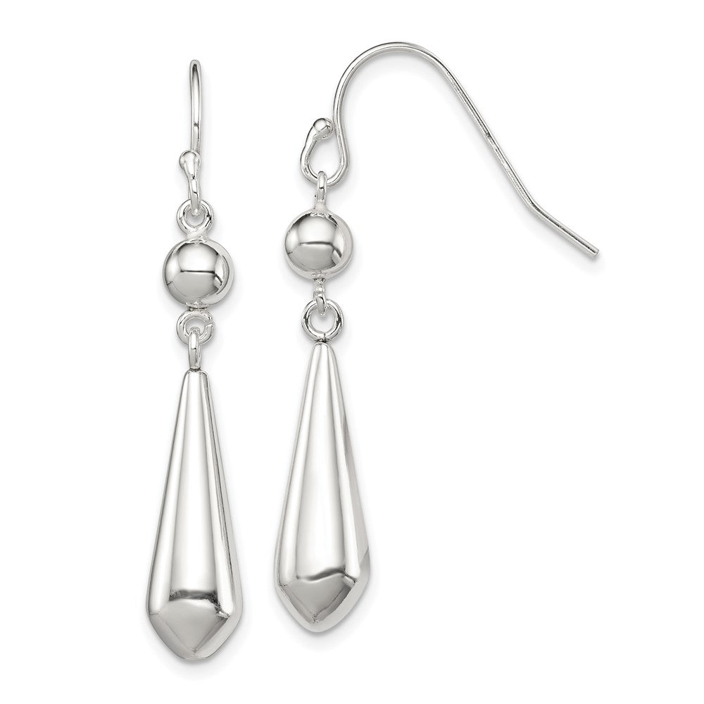 Sterling Silver Polished Beaded Teardrop Dangle Earrings - 2