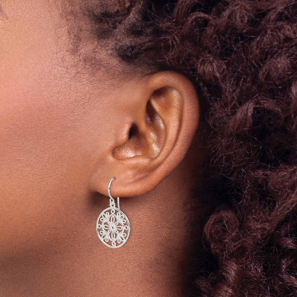 Sterling Silver Polished & Textured Filigree Circle Dangle Earrings