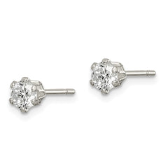 Sterling Silver Polished 4mm Round CZ Stud Earrings - 2