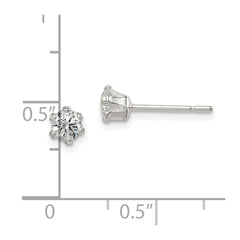 Sterling Silver Polished 4mm Round CZ Stud Earrings - 2