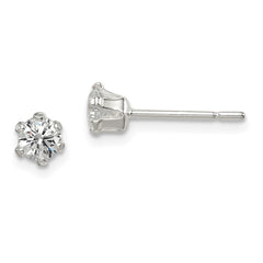 Sterling Silver Polished 4mm Round CZ Stud Earrings - 2