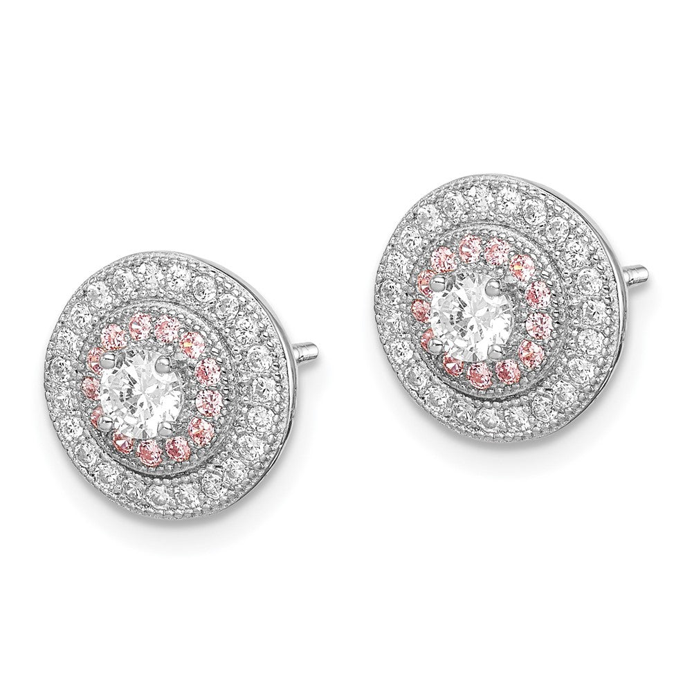Sterling Silver Rhodium & Rose Gold-plated Pavâ CZ Circle Post Earrings