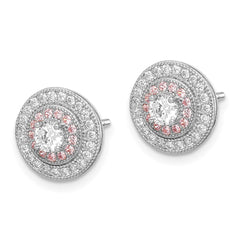 Sterling Silver Rhodium & Rose Gold-plated Pavâ CZ Circle Post Earrings