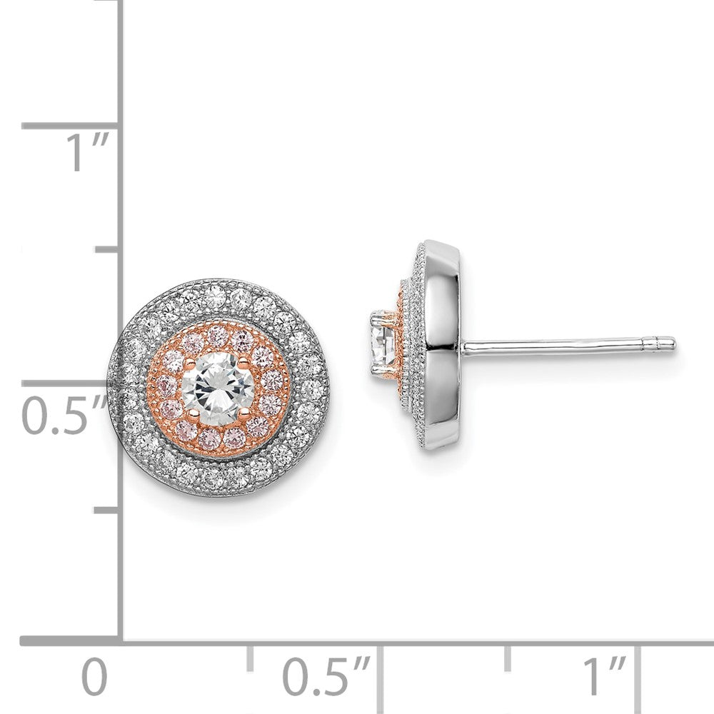 Sterling Silver Rhodium & Rose Gold-plated Pavâ CZ Circle Post Earrings