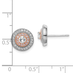 Sterling Silver Rhodium & Rose Gold-plated Pavâ CZ Circle Post Earrings