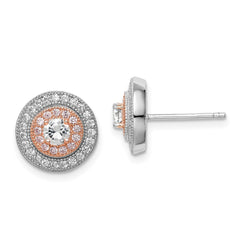 Sterling Silver Rhodium & Rose Gold-plated Pavâ CZ Circle Post Earrings