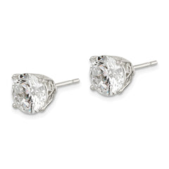 Sterling Silver Polished 8mm Round CZ Stud Earrings - 2