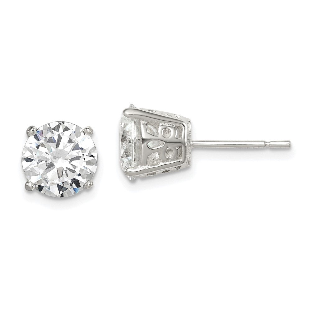 Sterling Silver Polished 8mm Round CZ Stud Earrings - 2