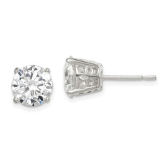 Sterling Silver Polished 8mm Round CZ Stud Earrings - 2