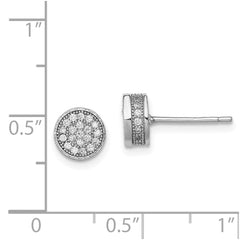 Sterling Silver Rhodium-plated Polished Pavâ CZ 8mm Circle Post Earrings