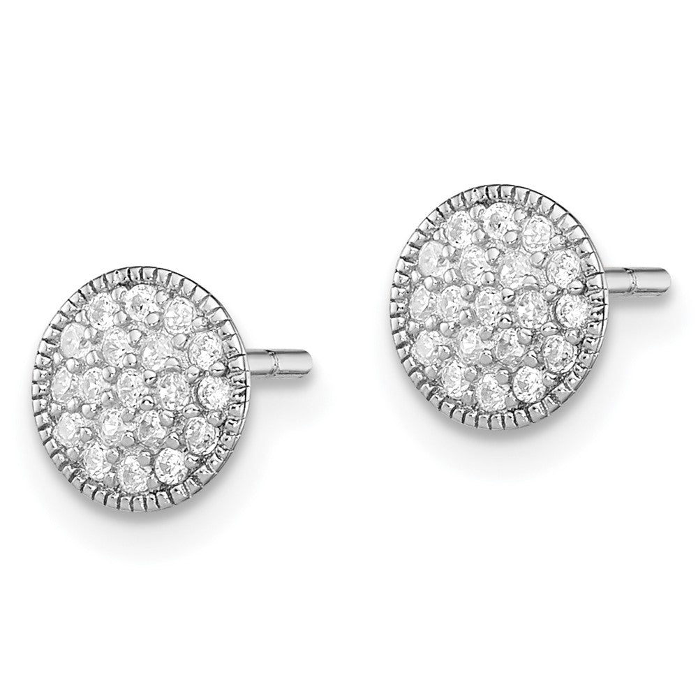 Sterling Silver Rhodium-plated Polished Pavâ CZ 7mm Circle Post Earrings
