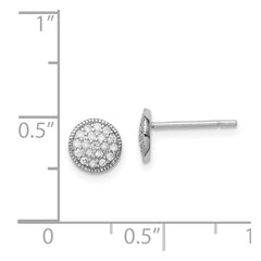 Sterling Silver Rhodium-plated Polished Pavâ CZ 7mm Circle Post Earrings