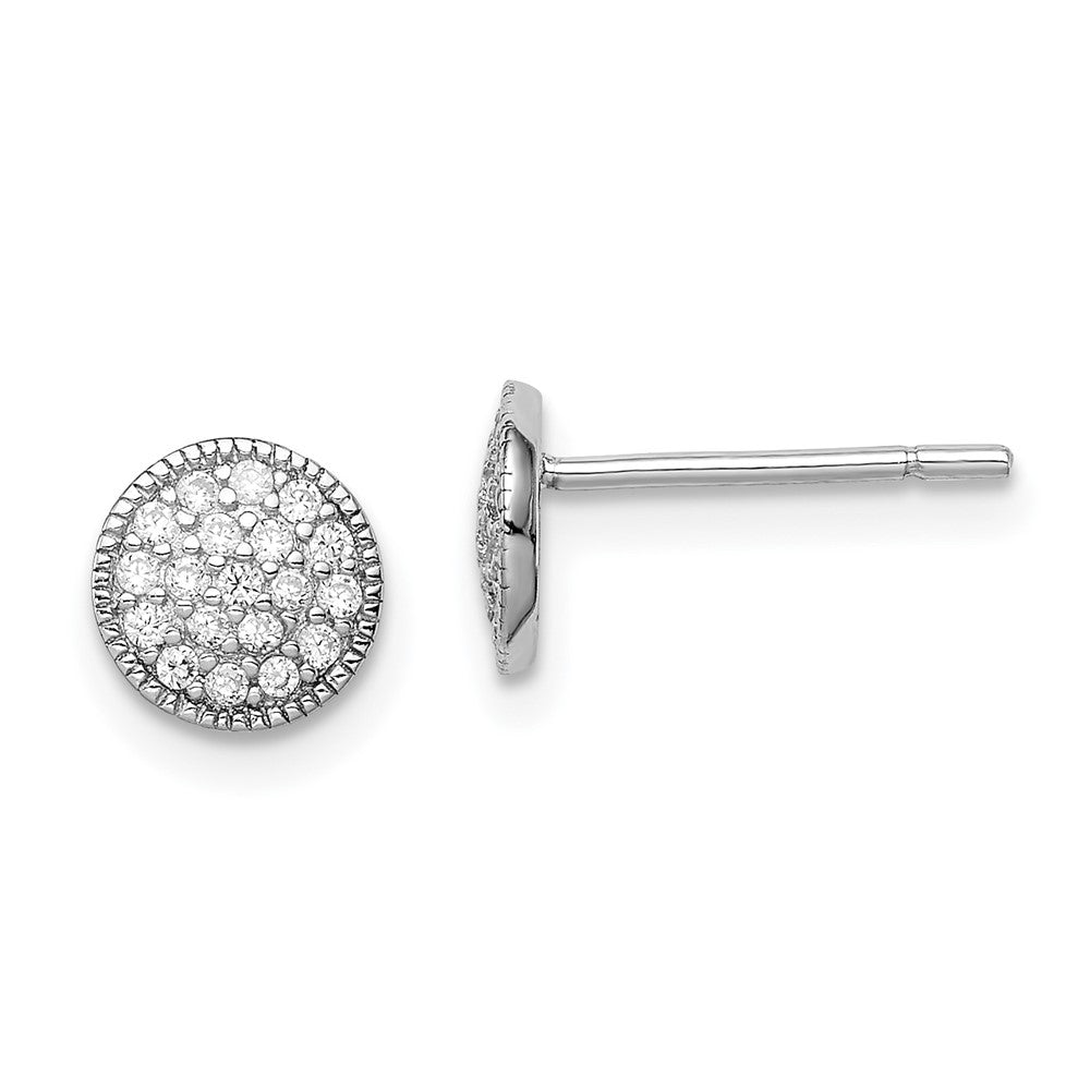 Sterling Silver Rhodium-plated Polished Pavâ CZ 7mm Circle Post Earrings