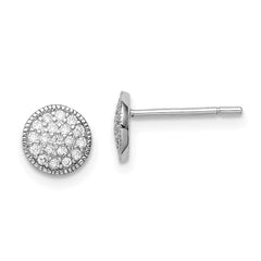 Sterling Silver Rhodium-plated Polished Pavâ CZ 7mm Circle Post Earrings