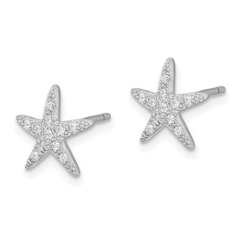 Sterling Silver Rhodium-plated CZ Micro pavâ Starfish Post Earrings