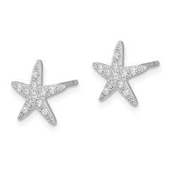 Sterling Silver Rhodium-plated CZ Micro pavâ Starfish Post Earrings