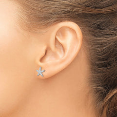 Sterling Silver Rhodium-plated CZ Micro pavâ Starfish Post Earrings