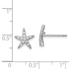 Sterling Silver Rhodium-plated CZ Micro pavâ Starfish Post Earrings