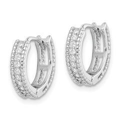 Sterling Silver Rhodium-plated Polished CZ Hinged Hoop Earrings - 3
