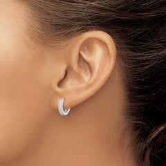 Sterling Silver Rhodium-plated Polished CZ Hinged Hoop Earrings - 3