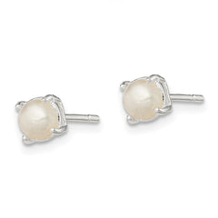 Sterling Silver Polished Imitation Pearl Post Earrings