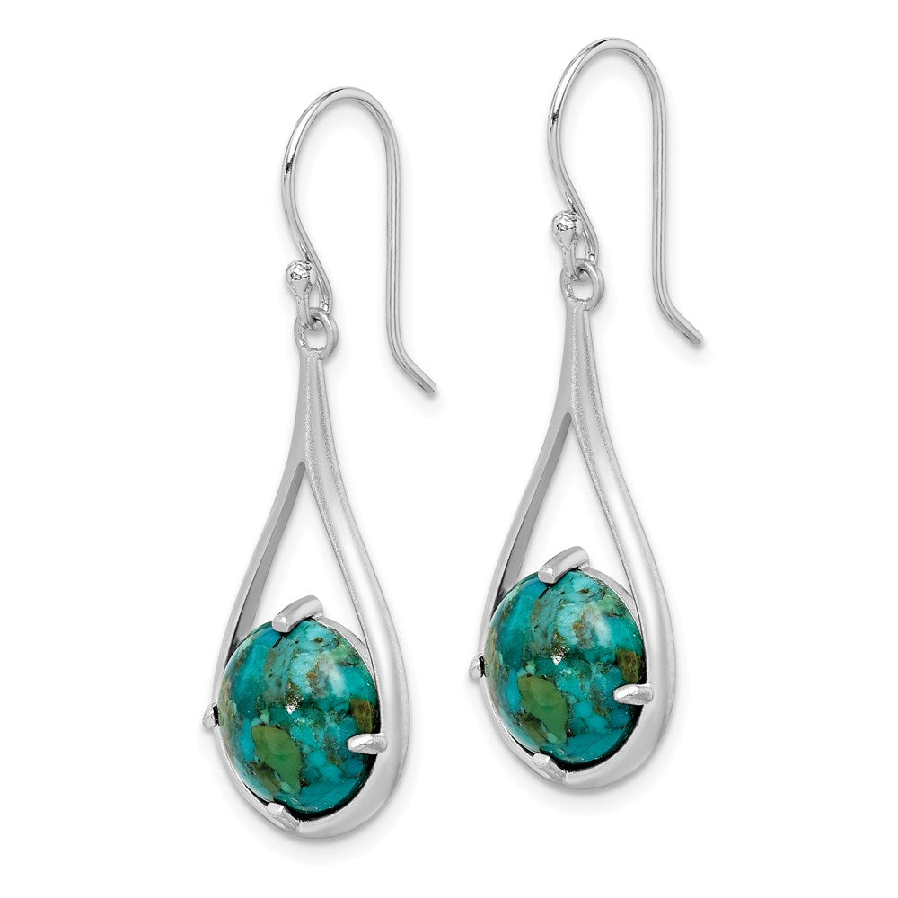 Sterling Silver Rhodium-plated Recon. Turquoise Dangle Earrings - 2