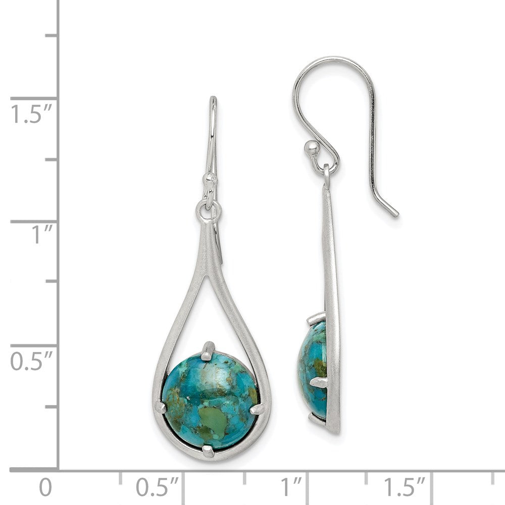Sterling Silver Rhodium-plated Recon. Turquoise Dangle Earrings - 2
