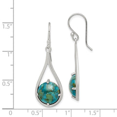 Sterling Silver Rhodium-plated Recon. Turquoise Dangle Earrings - 2