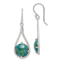 Sterling Silver Rhodium-plated Recon. Turquoise Dangle Earrings - 2