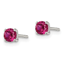 Sterling Silver Polished 4mm Round Red Glass Stud Earrings - 2