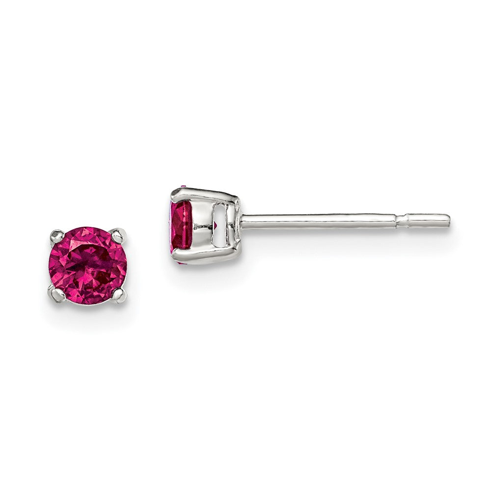 Sterling Silver Polished 4mm Round Red Glass Stud Earrings - 2