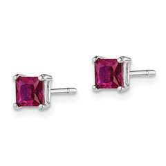 Sterling Silver Polished 4mm Square Red Glass Stud Earrings - 2