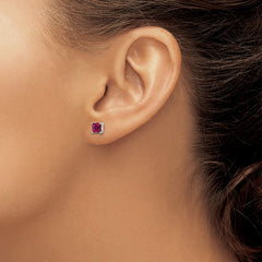 Sterling Silver Polished 4mm Square Red Glass Stud Earrings - 2