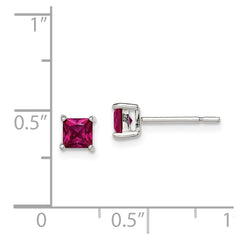 Sterling Silver Polished 4mm Square Red Glass Stud Earrings - 2
