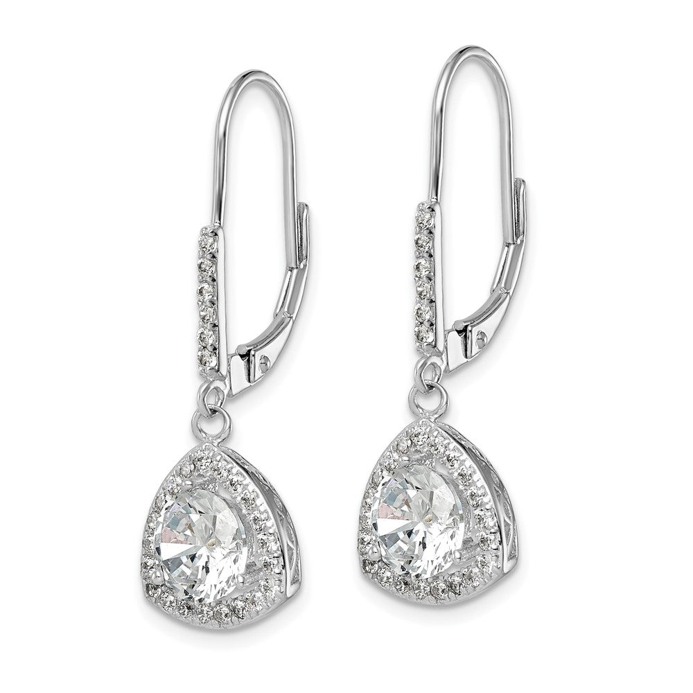 Sterling Silver Rhodium-plated Polished CZ Leverback Earrings - 2