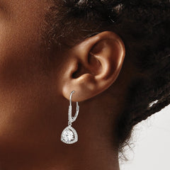 Sterling Silver Rhodium-plated Polished CZ Leverback Earrings - 2