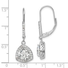 Sterling Silver Rhodium-plated Polished CZ Leverback Earrings - 2